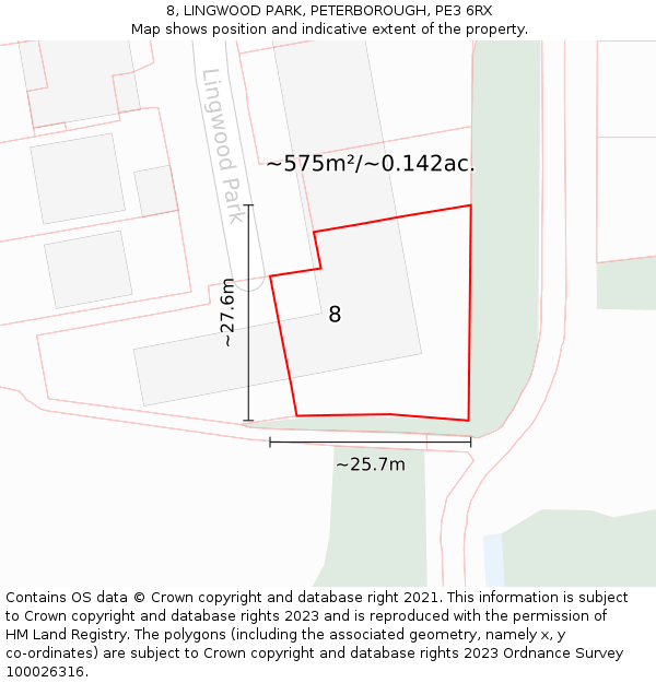 8, LINGWOOD PARK, PETERBOROUGH, PE3 6RX: Plot and title map