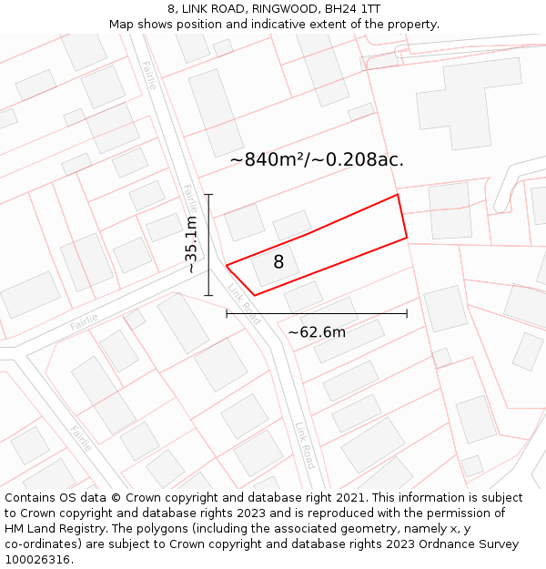 8, LINK ROAD, RINGWOOD, BH24 1TT: Plot and title map