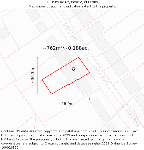 8, LINKS ROAD, EPSOM, KT17 3PS: Plot and title map