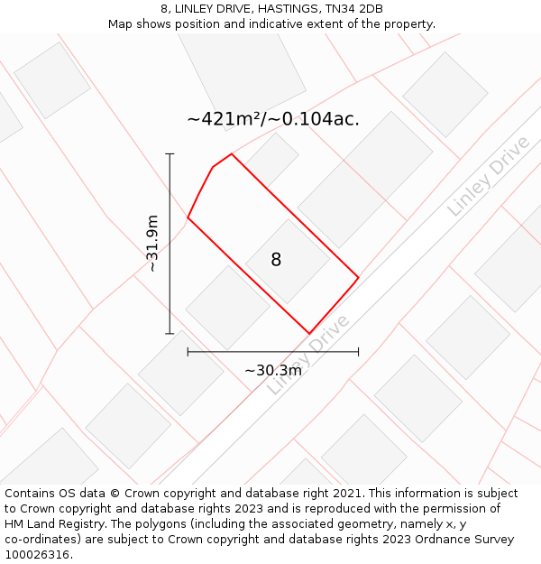8, LINLEY DRIVE, HASTINGS, TN34 2DB: Plot and title map