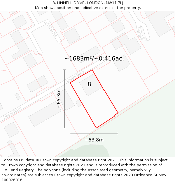 8, LINNELL DRIVE, LONDON, NW11 7LJ: Plot and title map