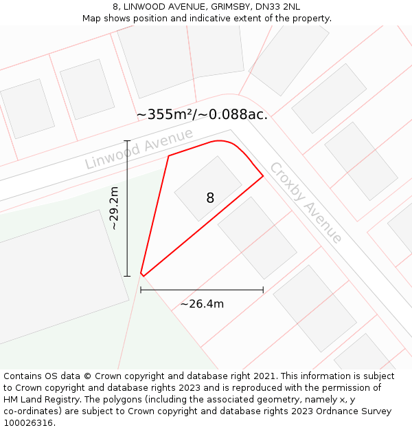 8, LINWOOD AVENUE, GRIMSBY, DN33 2NL: Plot and title map