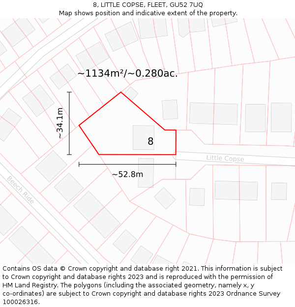 8, LITTLE COPSE, FLEET, GU52 7UQ: Plot and title map