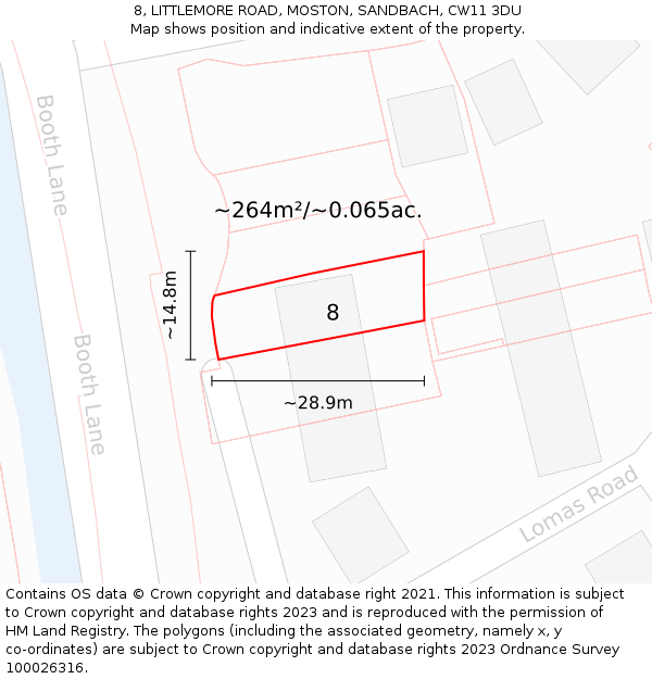 8, LITTLEMORE ROAD, MOSTON, SANDBACH, CW11 3DU: Plot and title map