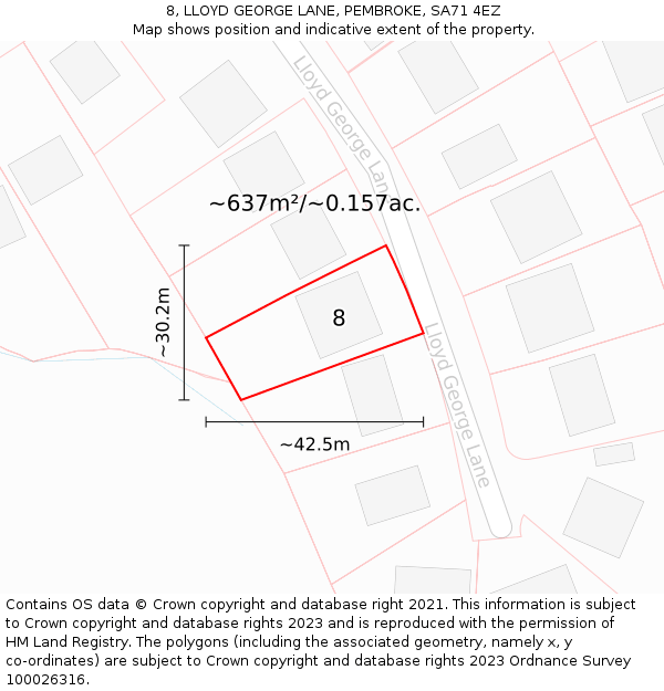 8, LLOYD GEORGE LANE, PEMBROKE, SA71 4EZ: Plot and title map