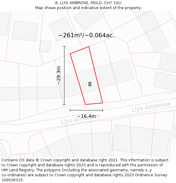 8, LLYS AMBROSE, MOLD, CH7 1GU: Plot and title map