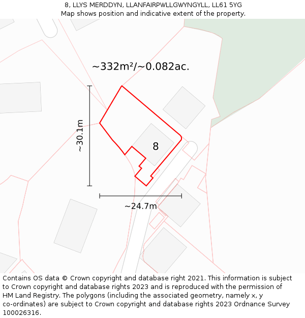 8, LLYS MERDDYN, LLANFAIRPWLLGWYNGYLL, LL61 5YG: Plot and title map