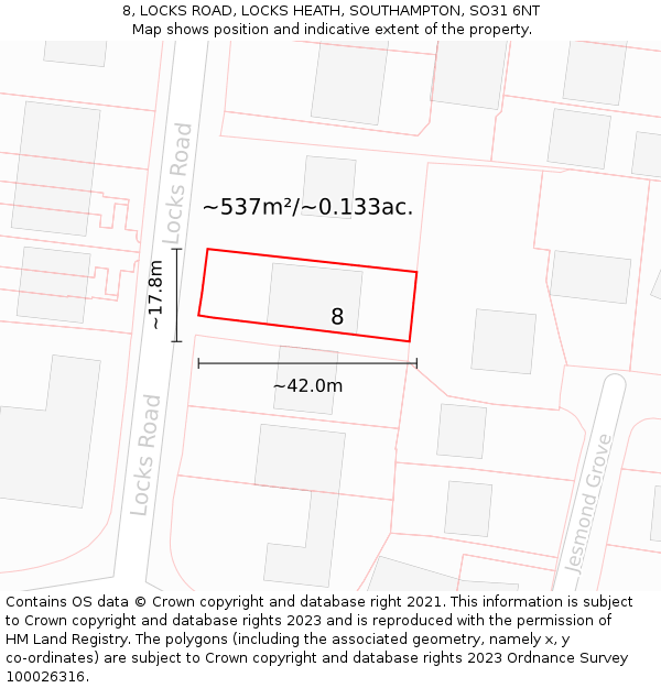 8, LOCKS ROAD, LOCKS HEATH, SOUTHAMPTON, SO31 6NT: Plot and title map