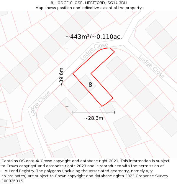 8, LODGE CLOSE, HERTFORD, SG14 3DH: Plot and title map