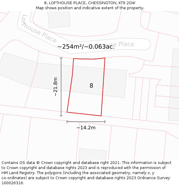 8, LOFTHOUSE PLACE, CHESSINGTON, KT9 2GW: Plot and title map