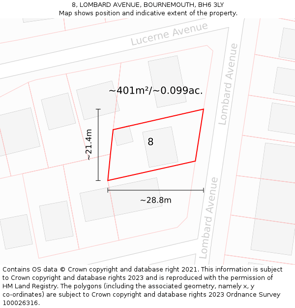 8, LOMBARD AVENUE, BOURNEMOUTH, BH6 3LY: Plot and title map