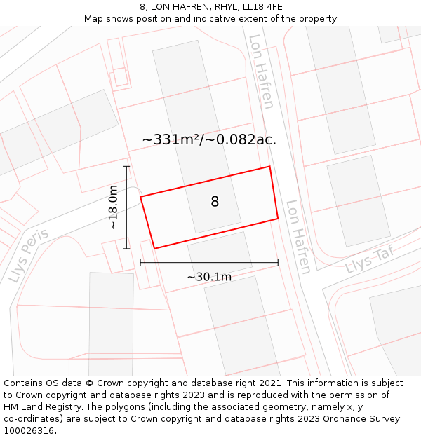 8, LON HAFREN, RHYL, LL18 4FE: Plot and title map