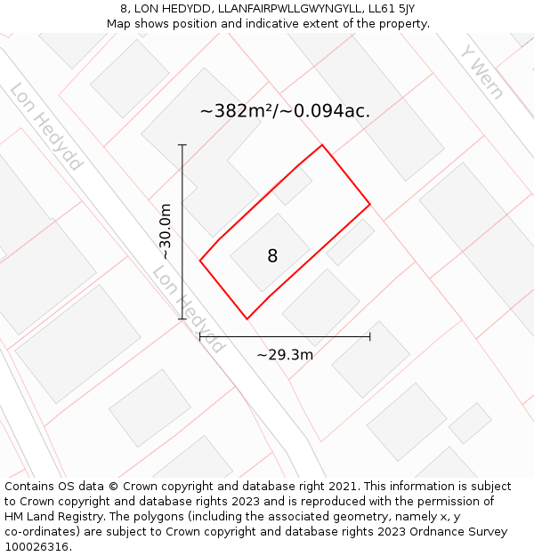 8, LON HEDYDD, LLANFAIRPWLLGWYNGYLL, LL61 5JY: Plot and title map