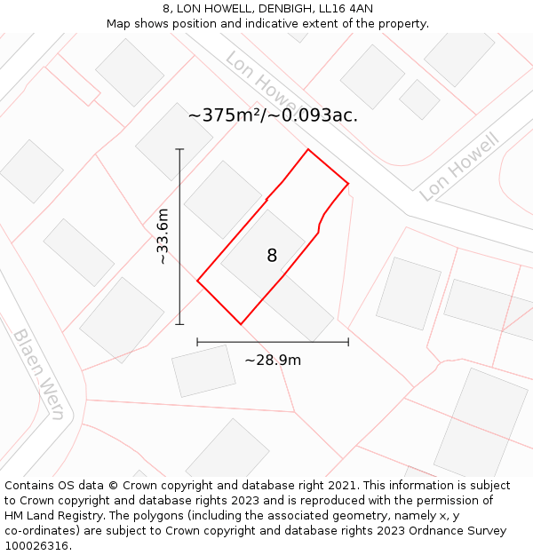 8, LON HOWELL, DENBIGH, LL16 4AN: Plot and title map