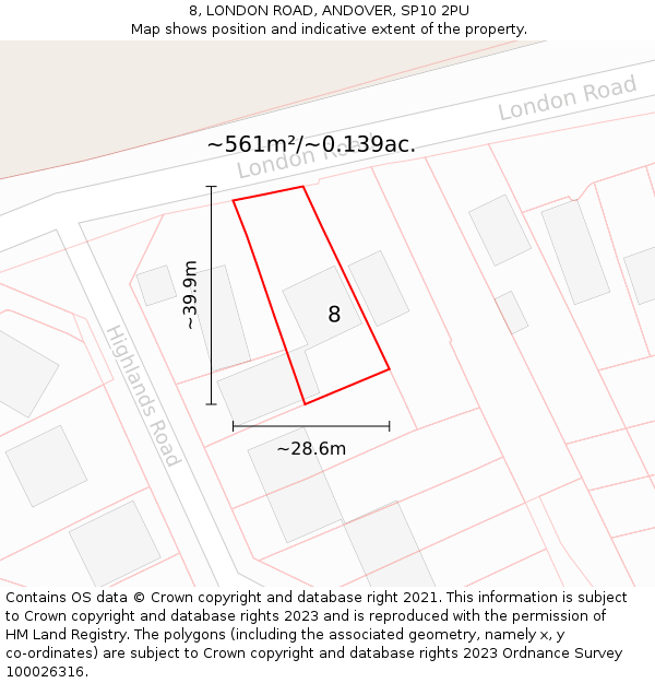 8, LONDON ROAD, ANDOVER, SP10 2PU: Plot and title map