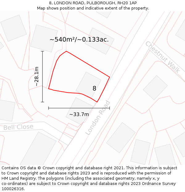 8, LONDON ROAD, PULBOROUGH, RH20 1AP: Plot and title map