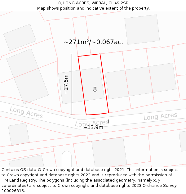 8, LONG ACRES, WIRRAL, CH49 2SP: Plot and title map