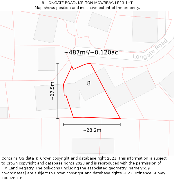 8, LONGATE ROAD, MELTON MOWBRAY, LE13 1HT: Plot and title map