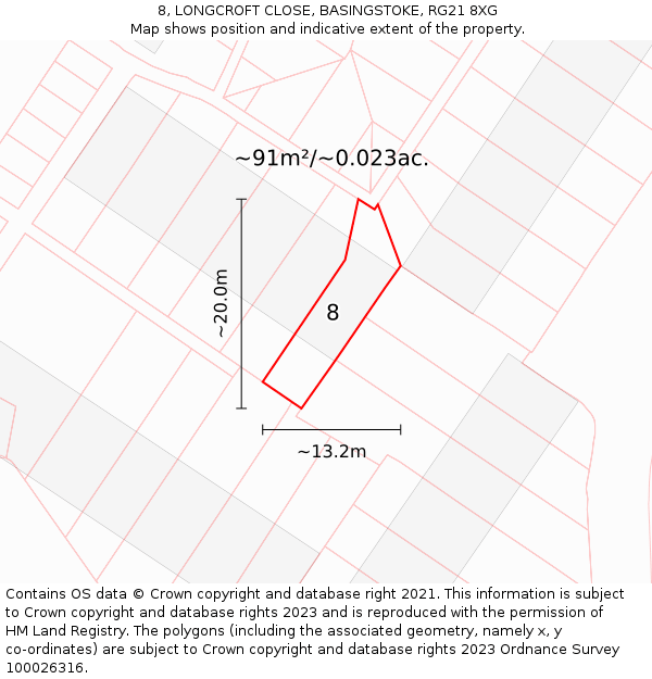 8, LONGCROFT CLOSE, BASINGSTOKE, RG21 8XG: Plot and title map