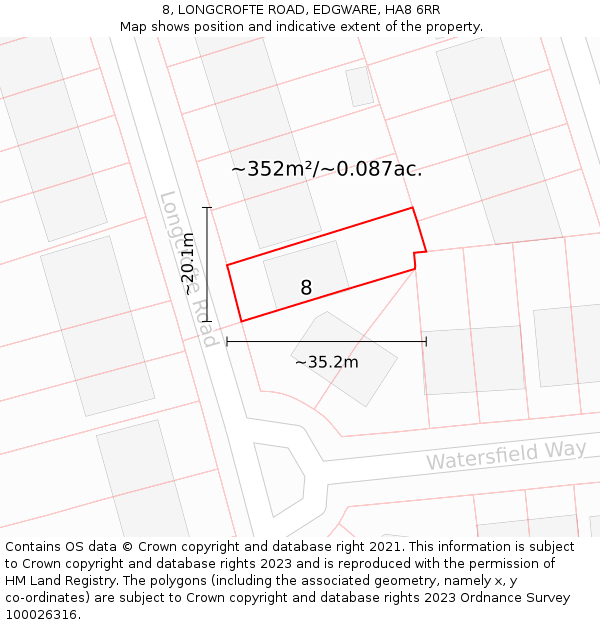 8, LONGCROFTE ROAD, EDGWARE, HA8 6RR: Plot and title map