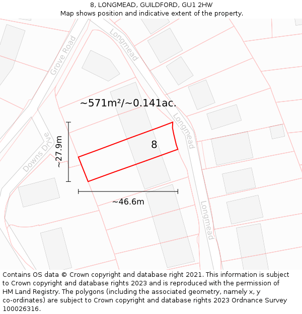 8, LONGMEAD, GUILDFORD, GU1 2HW: Plot and title map