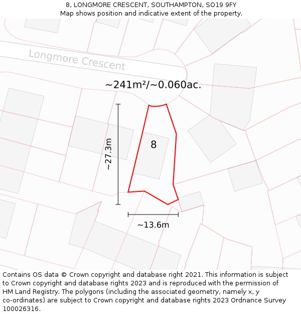 8, LONGMORE CRESCENT, SOUTHAMPTON, SO19 9FY: Plot and title map