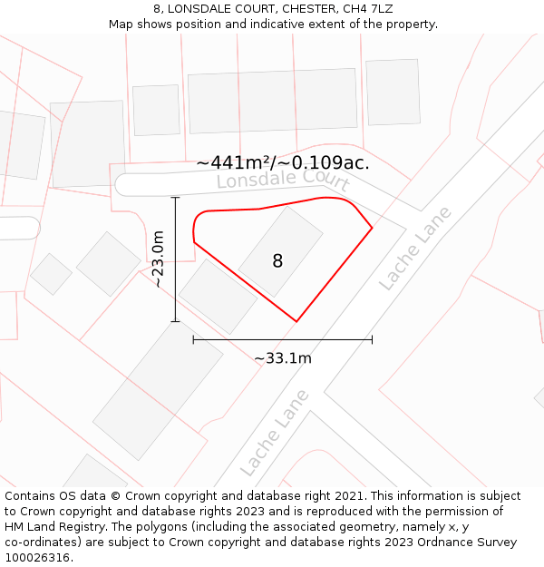 8, LONSDALE COURT, CHESTER, CH4 7LZ: Plot and title map