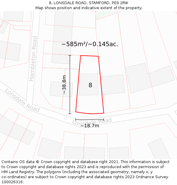 8, LONSDALE ROAD, STAMFORD, PE9 2RW: Plot and title map