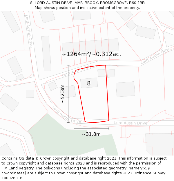 8, LORD AUSTIN DRIVE, MARLBROOK, BROMSGROVE, B60 1RB: Plot and title map