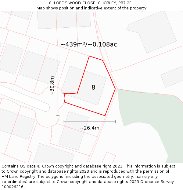 8, LORDS WOOD CLOSE, CHORLEY, PR7 2FH: Plot and title map