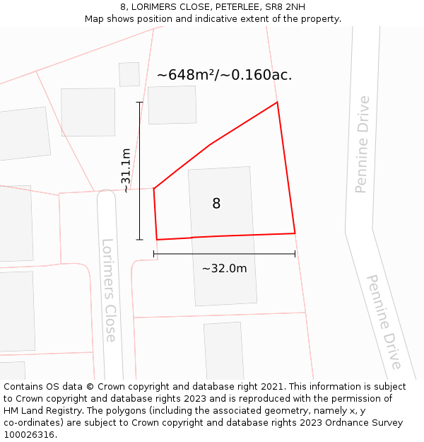 8, LORIMERS CLOSE, PETERLEE, SR8 2NH: Plot and title map