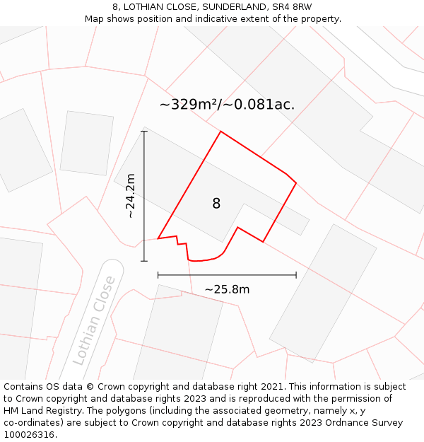 8, LOTHIAN CLOSE, SUNDERLAND, SR4 8RW: Plot and title map