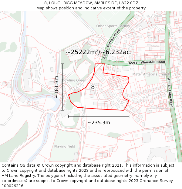 8, LOUGHRIGG MEADOW, AMBLESIDE, LA22 0DZ: Plot and title map