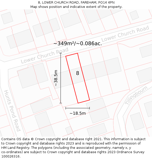 8, LOWER CHURCH ROAD, FAREHAM, PO14 4PN: Plot and title map