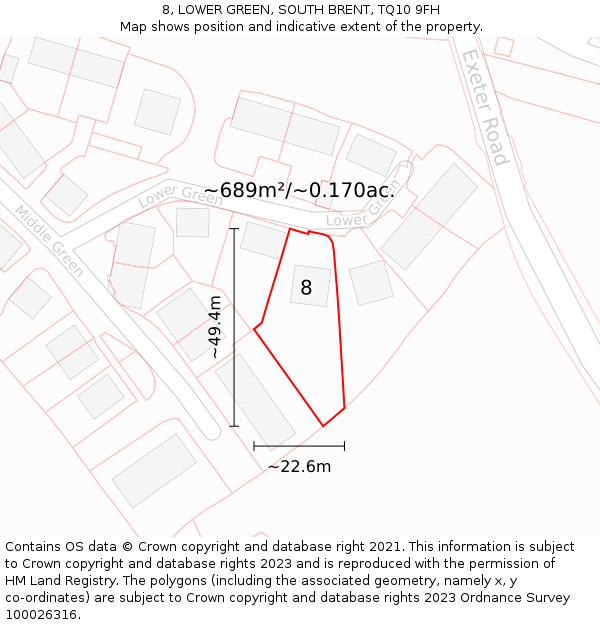 8, LOWER GREEN, SOUTH BRENT, TQ10 9FH: Plot and title map