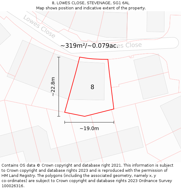 8, LOWES CLOSE, STEVENAGE, SG1 6AL: Plot and title map