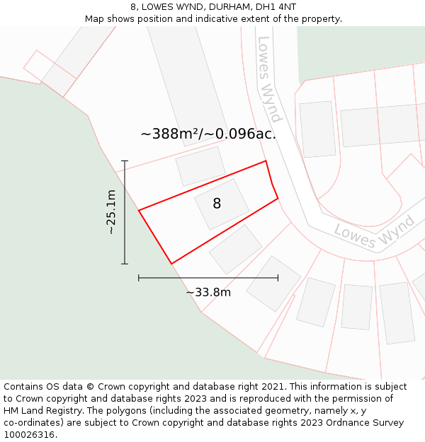 8, LOWES WYND, DURHAM, DH1 4NT: Plot and title map