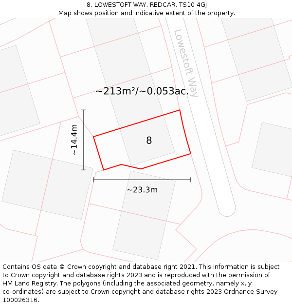 8, LOWESTOFT WAY, REDCAR, TS10 4GJ: Plot and title map