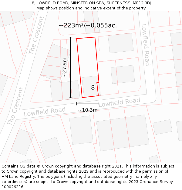 8, LOWFIELD ROAD, MINSTER ON SEA, SHEERNESS, ME12 3BJ: Plot and title map