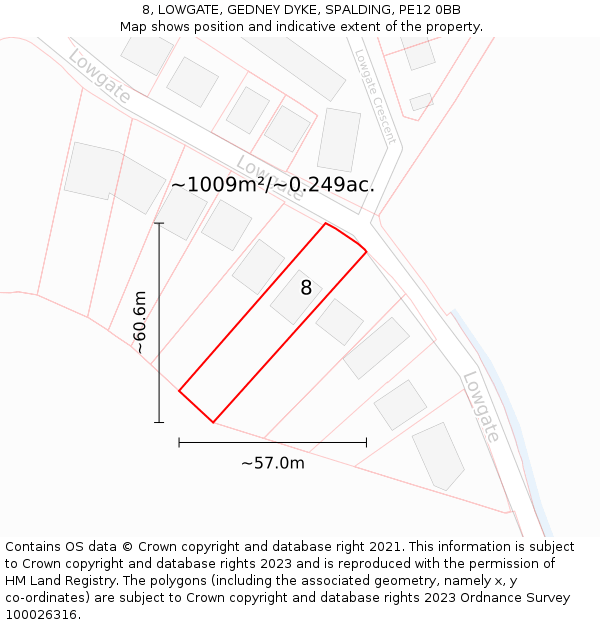 8, LOWGATE, GEDNEY DYKE, SPALDING, PE12 0BB: Plot and title map