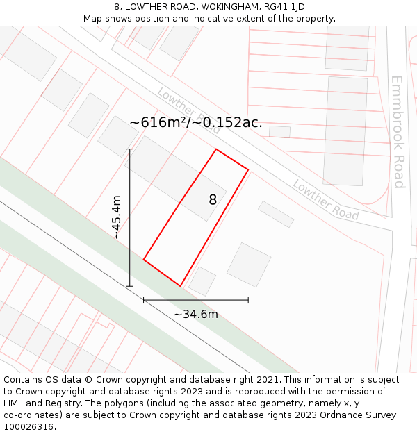 8, LOWTHER ROAD, WOKINGHAM, RG41 1JD: Plot and title map