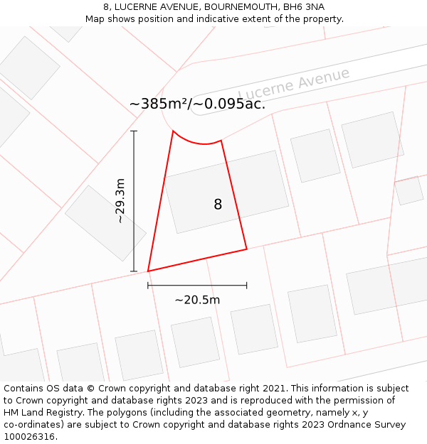 8, LUCERNE AVENUE, BOURNEMOUTH, BH6 3NA: Plot and title map