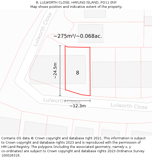 8, LULWORTH CLOSE, HAYLING ISLAND, PO11 0NY: Plot and title map