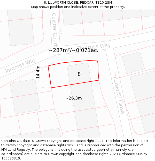 8, LULWORTH CLOSE, REDCAR, TS10 2SN: Plot and title map