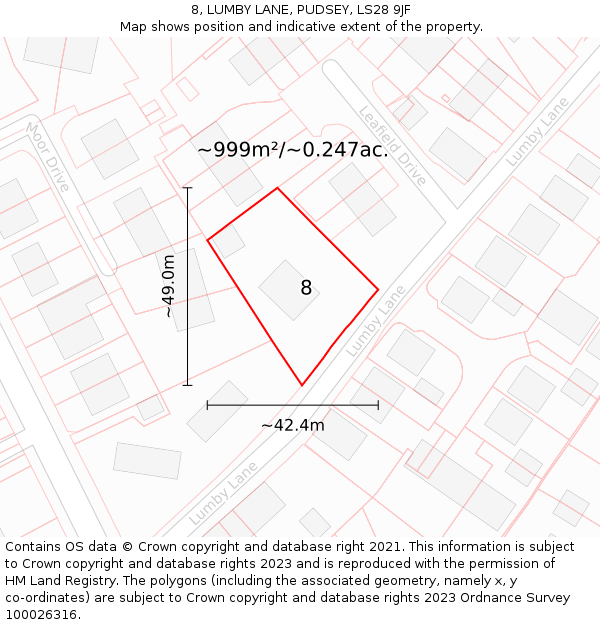 8, LUMBY LANE, PUDSEY, LS28 9JF: Plot and title map