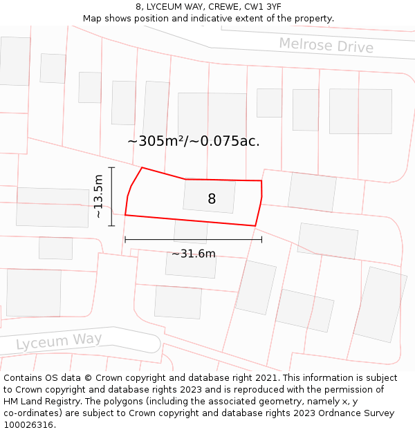 8, LYCEUM WAY, CREWE, CW1 3YF: Plot and title map