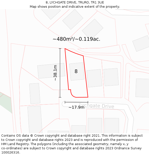 8, LYCHGATE DRIVE, TRURO, TR1 3UE: Plot and title map