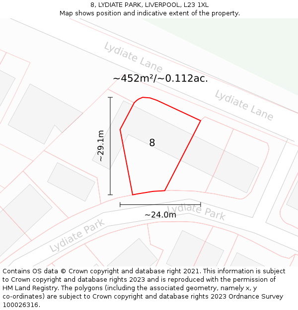 8, LYDIATE PARK, LIVERPOOL, L23 1XL: Plot and title map