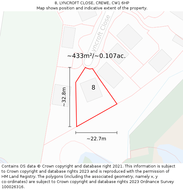 8, LYNCROFT CLOSE, CREWE, CW1 6HP: Plot and title map