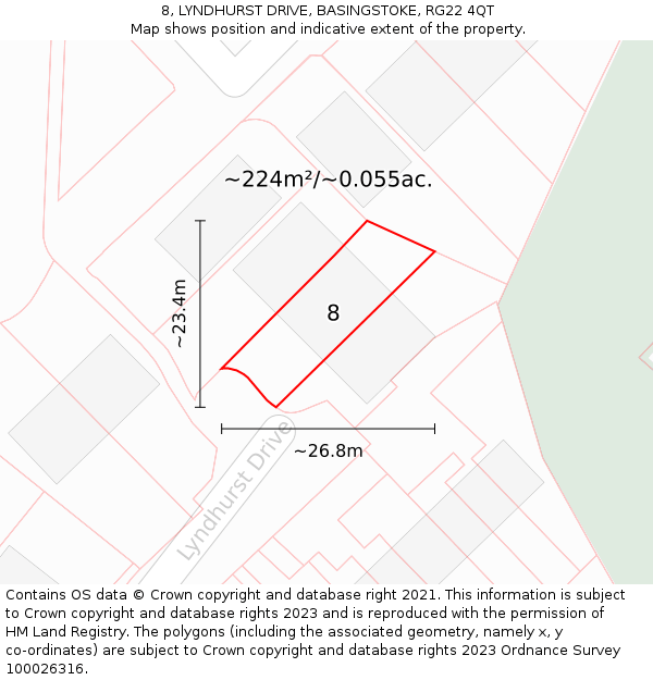 8, LYNDHURST DRIVE, BASINGSTOKE, RG22 4QT: Plot and title map